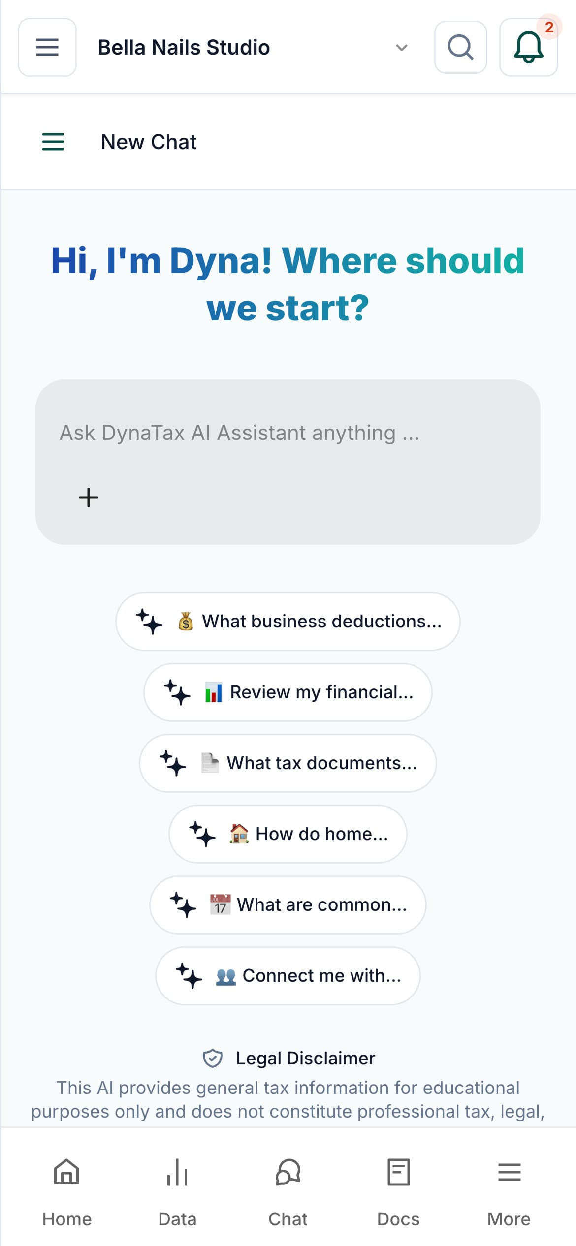 DynaTax AI on a phone: asking Dyna a tax question